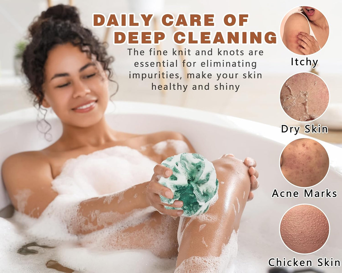 2 Pack African Net Sponge Exfoliating Body Scrubber Bath Sponge for Daily Use (Yellow + Dark Green)