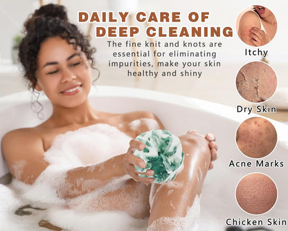 2 Pack African Net Sponge Exfoliating Body Scrubber Bath Sponge for Daily Use (Yellow + Dark Green)