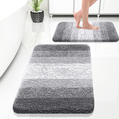 OLANLY Micorfiber Bathroom Rug Set 2 Piece, Soft Absorbent Bath Mats, Grey