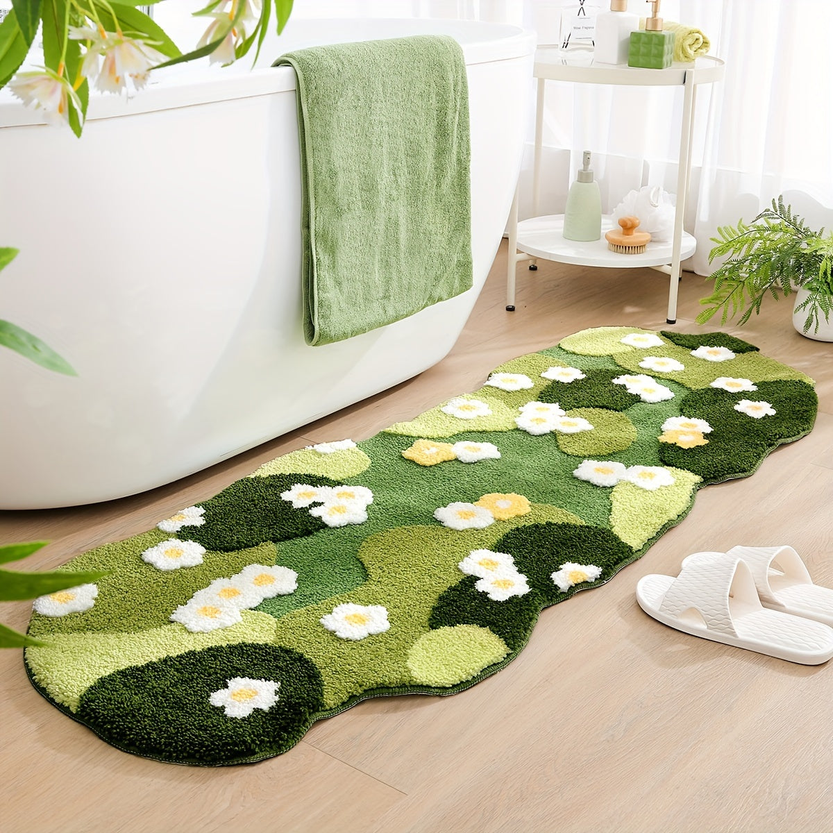 1pc Green Moss Tufted Bathroom Rug Fluffy Bath Mat, Extra Soft Absorbent Premium Bath Rug, Non-Slip Comfortable Bathroom Mat for Bathroom Floor, Sink, Bathtub, Shower Room, Home Decor, Christmas Decoration Christmas Gift