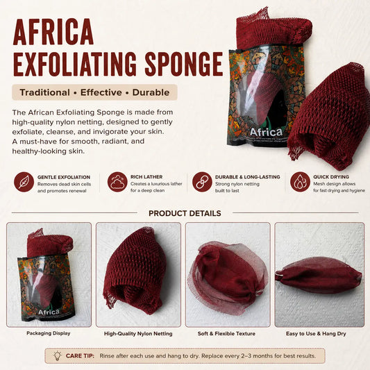 Bluimon African Exfoliating Net - Ethically Sourced from Nigeria, Foldable Exfoliating Mesh Sponge for Normal Skin, Quick-Drying Hygienic Beauty Products for Radiant Skin, Personal Self Care Bath & Body Care Bathing Accessory