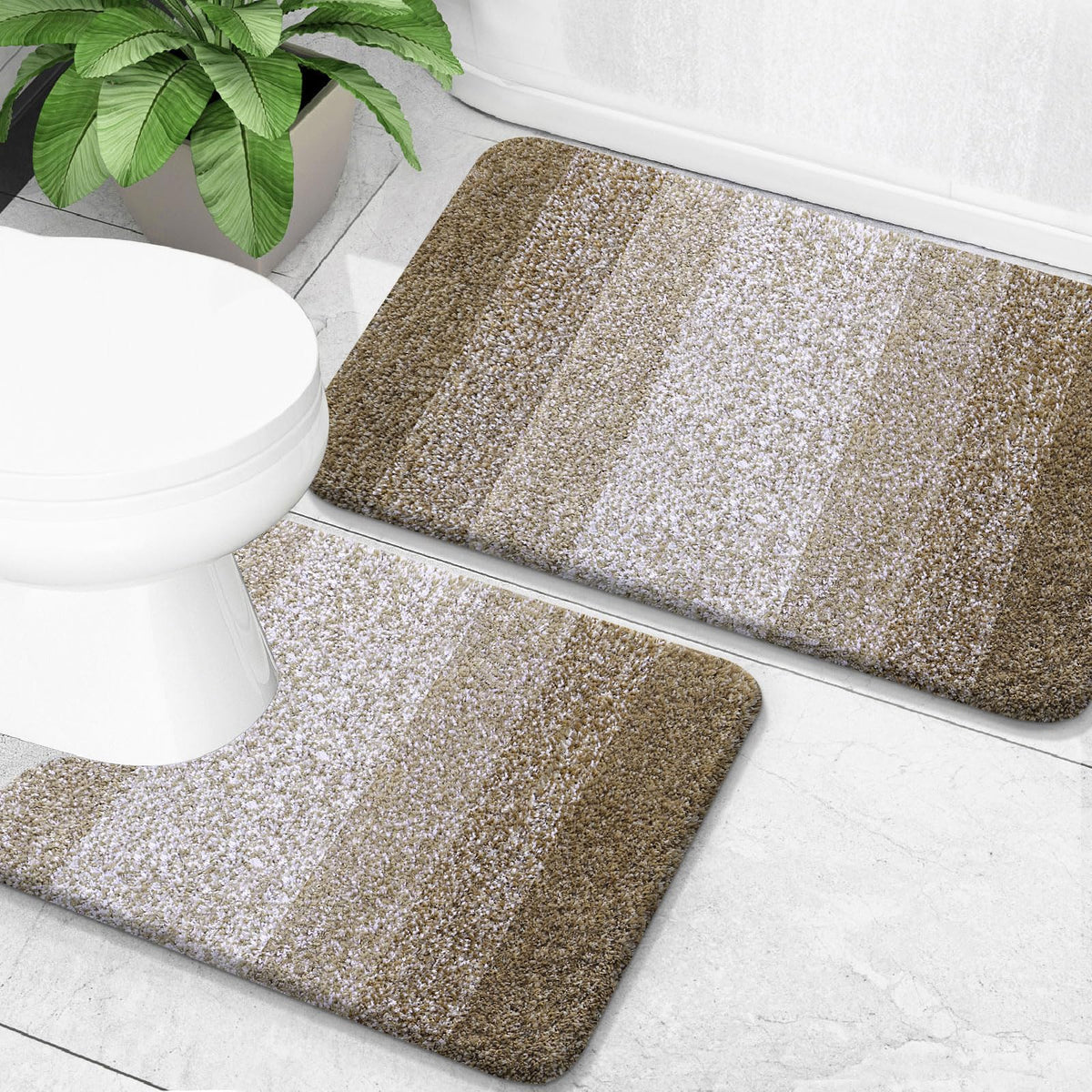 OLANLY Micorfiber Bathroom Rug Set 2 Piece, Soft Absorbent Bath Mats, Grey