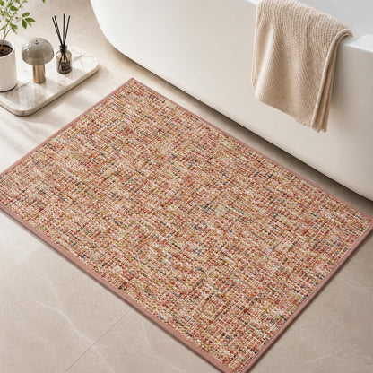 Chenille Bath Mat Non Slip Absorbent Quick Dry Bathroom Mat 17"x24", Beige