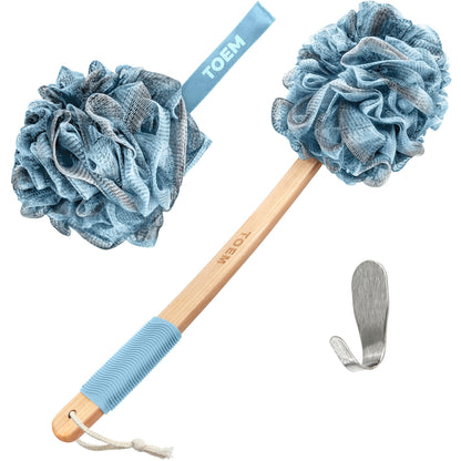 Toem® Loofah Back Scrubber for Shower | Bamboo Charcoal | Long Handle