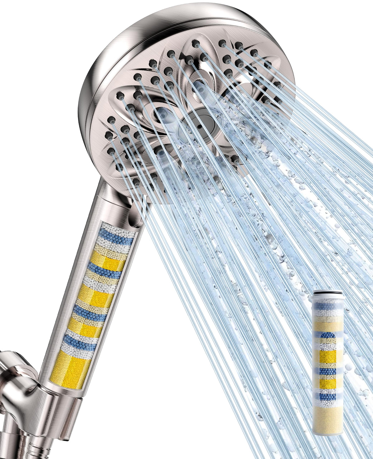 JDO High‑Pressure 6‑Setting Handheld Shower Head, 4.7 Inch Chrome Premium