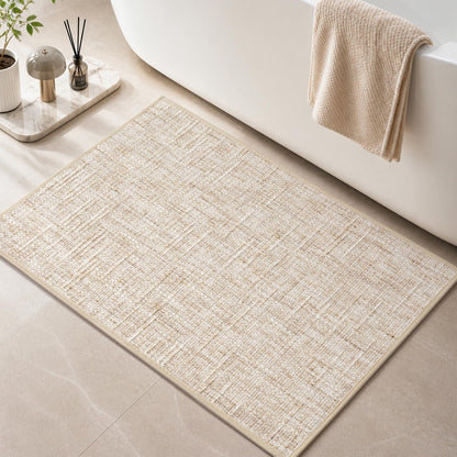 Chenille Bath Mat Non Slip Absorbent Quick Dry Bathroom Mat 17"x24", Beige