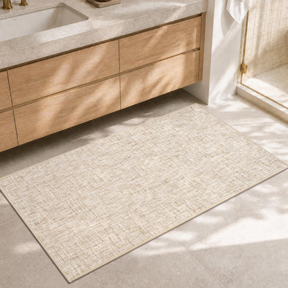Chenille Bath Mat Non Slip Absorbent Quick Dry Bathroom Mat 17"x24", Beige