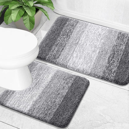 OLANLY Micorfiber Bathroom Rug Set 2 Piece, Soft Absorbent Bath Mats, Grey