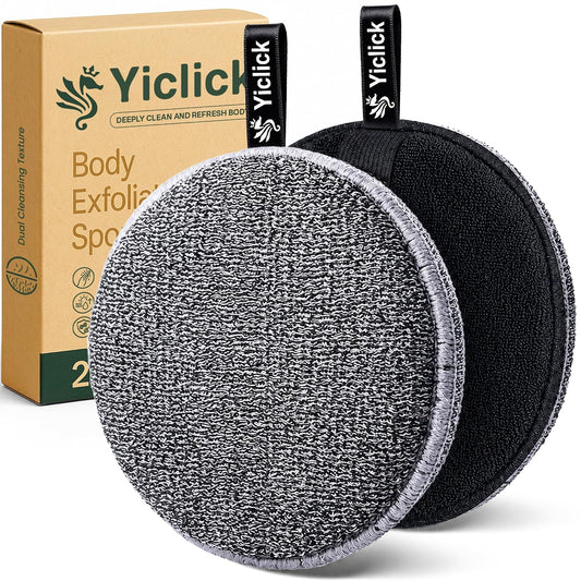 Yiclick Exfoliating Body Scrubber (2 Pack), Body Exfoliator Scrubber, Exfoliating Sponge for Shower Bath, Shower Loofah Luffa Lufa with Handle, Dead Skin Exfoliator for Body Scrub, Men Women