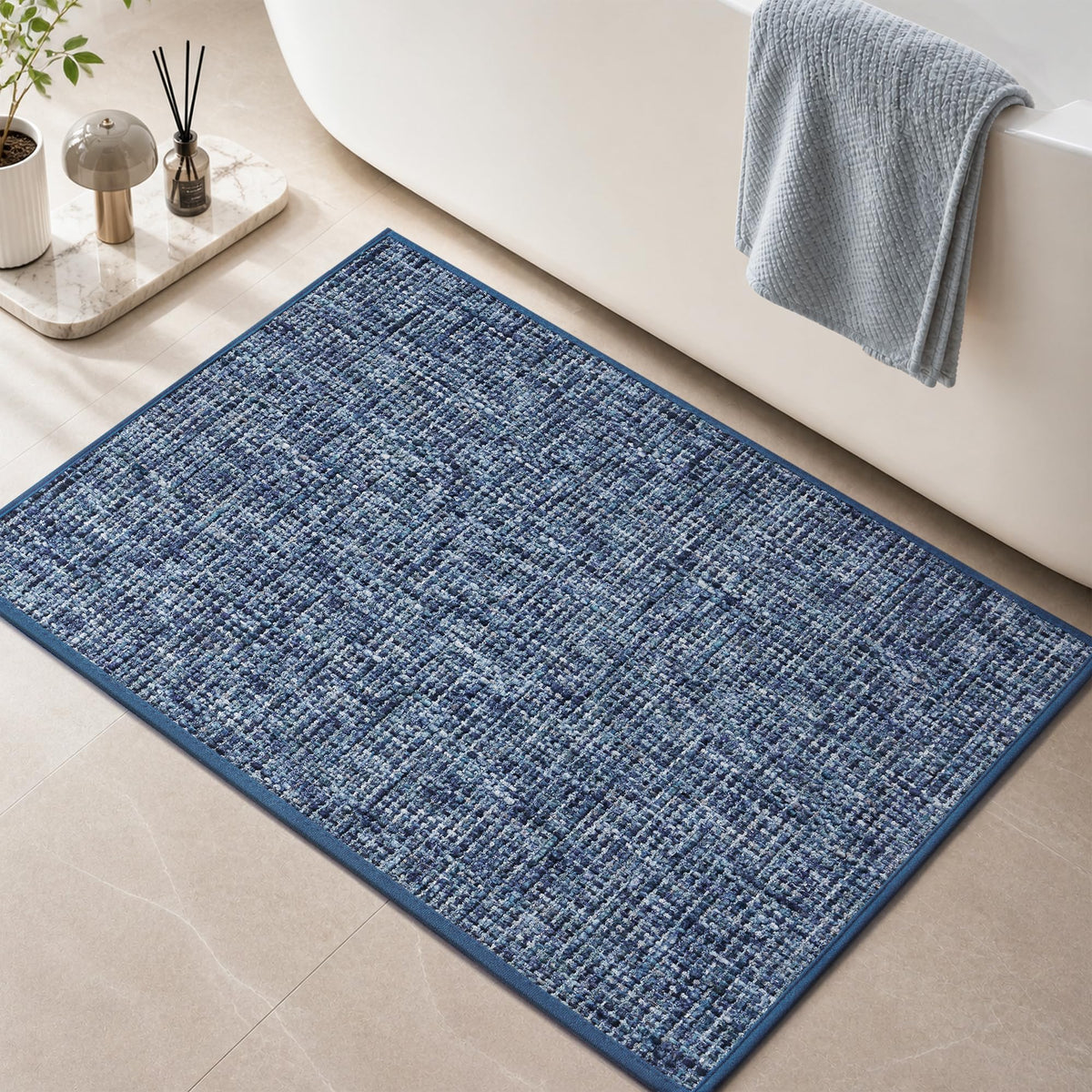 Chenille Bath Mat Non Slip Absorbent Quick Dry Bathroom Mat 17"x24", Beige