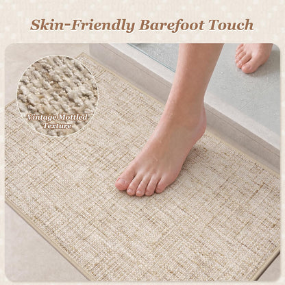 Chenille Bath Mat Non Slip Absorbent Quick Dry Bathroom Mat 17"x24", Beige