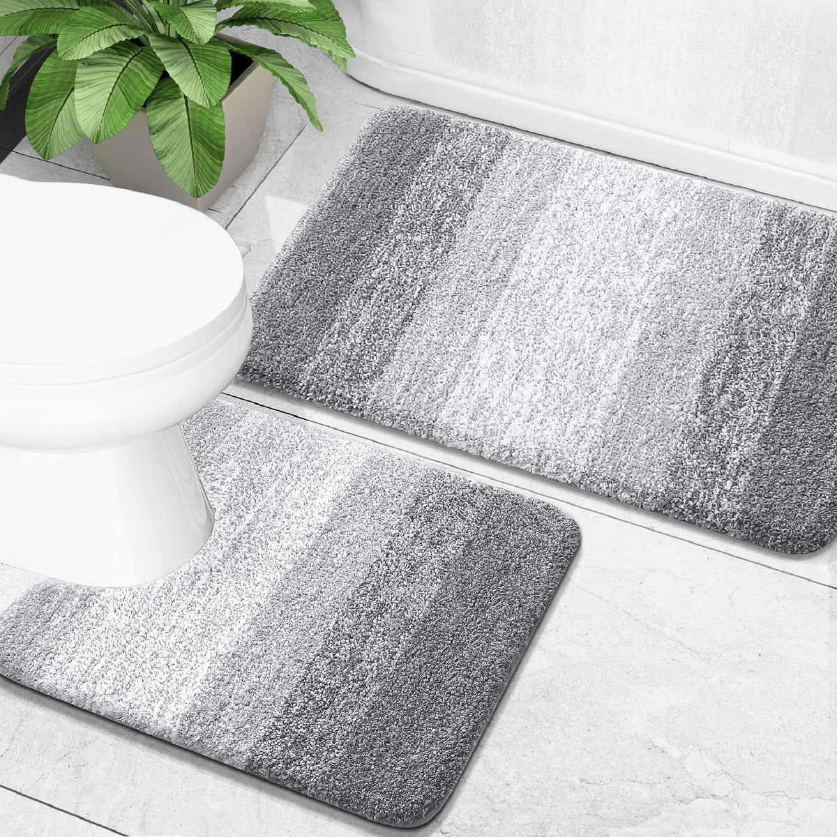 OLANLY Micorfiber Bathroom Rug Set 2 Piece, Soft Absorbent Bath Mats, Grey
