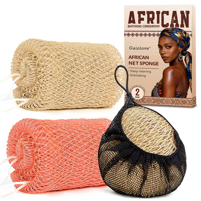 2 Pack African Net Sponge Exfoliating Body Scrubber Bath Sponge for Daily Use (Yellow + Dark Green)