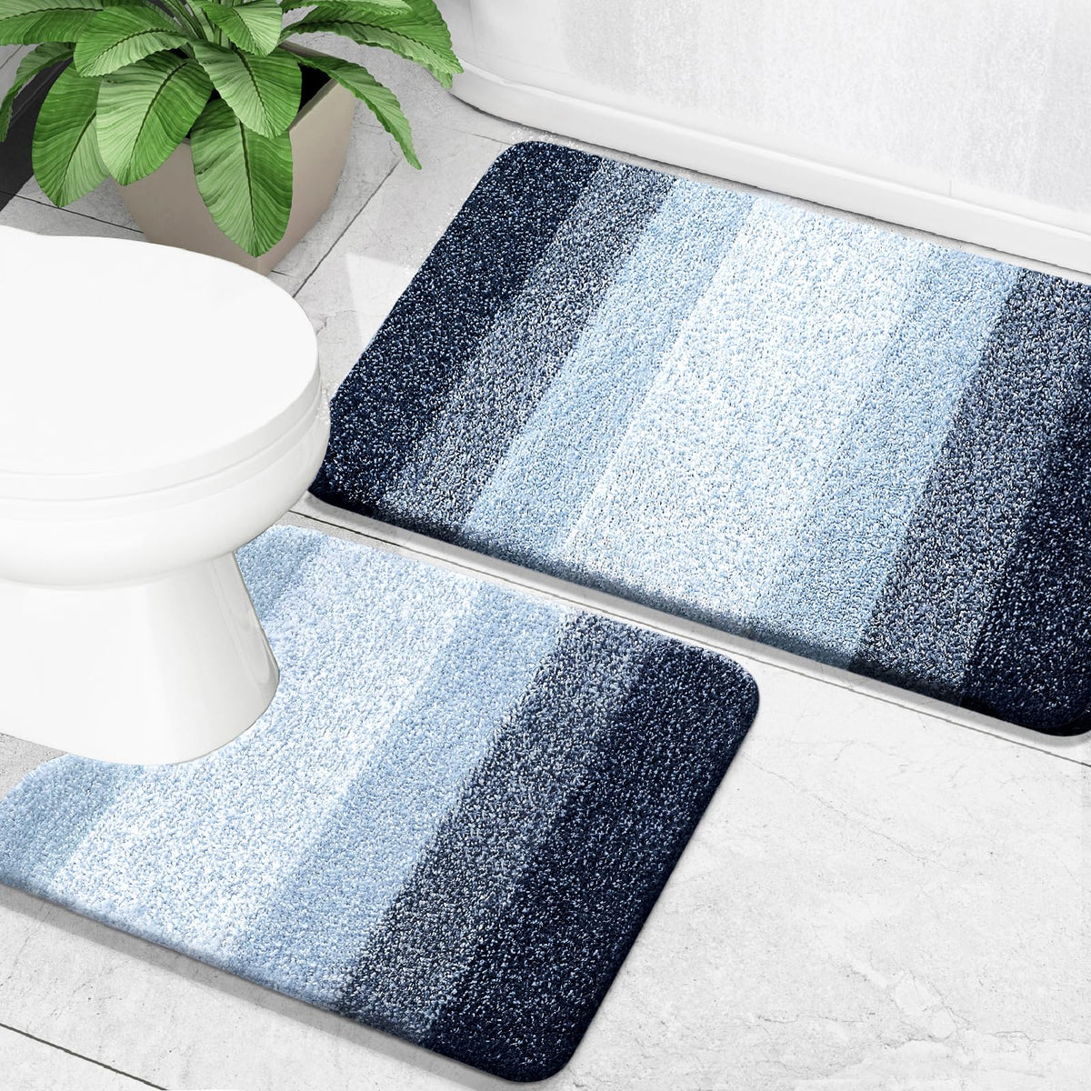 OLANLY Micorfiber Bathroom Rug Set 2 Piece, Soft Absorbent Bath Mats, Grey