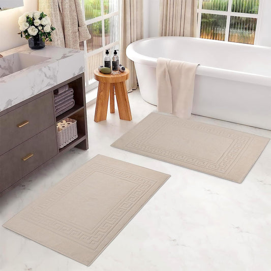 Superior Heavyweight Cotton Bath Mats, Bath Rugs For Bathroom Accessories, Washable Rug For Shower, Bath, Toilet, Modern Decor, No Backing, Luxury Hotel And Spa Quality, Set of 2, 22" x 35", Ivory