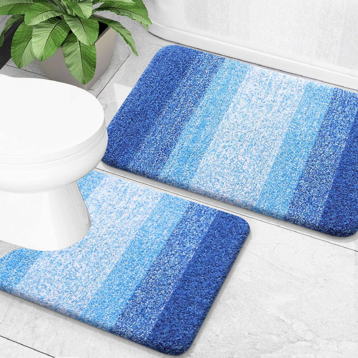 OLANLY Micorfiber Bathroom Rug Set 2 Piece, Soft Absorbent Bath Mats, Grey