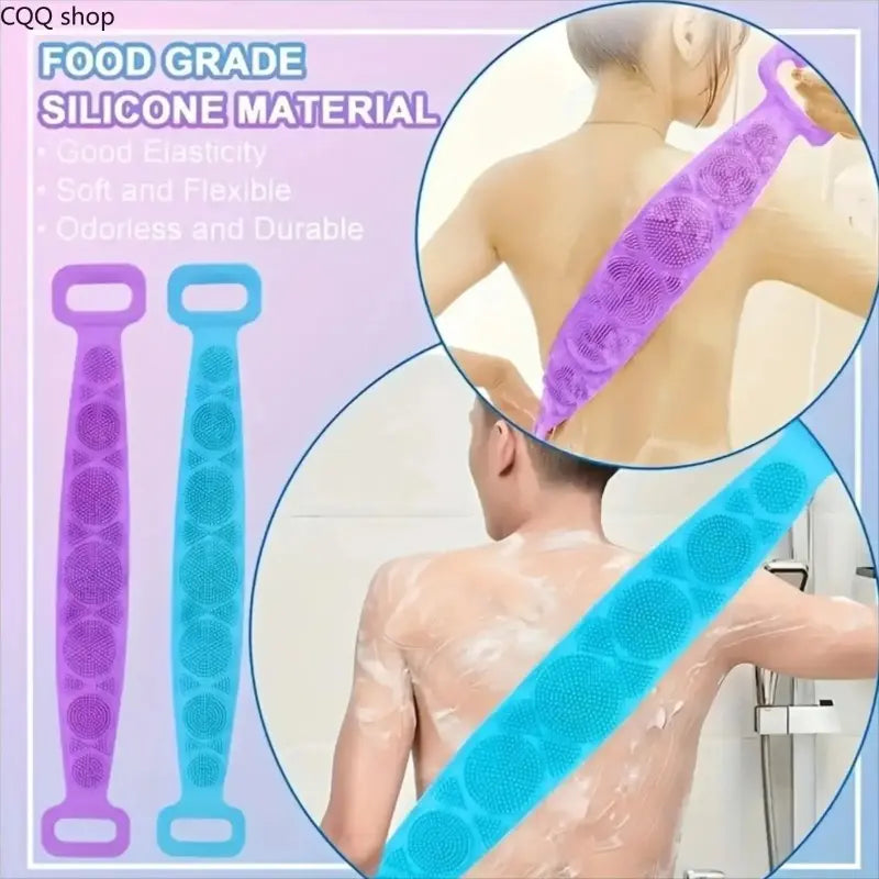1-2 PCS Silicone Body Exfoliating Bath Set, Back Scrubber Strap with Bath Sponge Massage Brush, Double-Sides Deep Cleanse Shower Accessory for Skin Care,sohochic