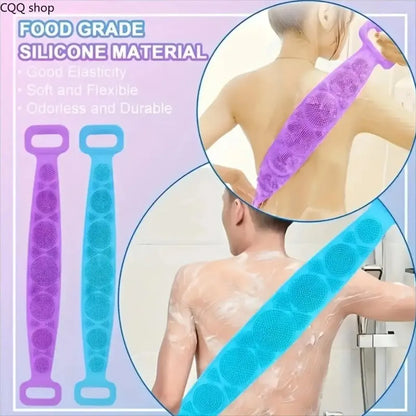 1-2 PCS Silicone Body Exfoliating Bath Set, Back Scrubber Strap with Bath Sponge Massage Brush, Double-Sides Deep Cleanse Shower Accessory for Skin Care,sohochic