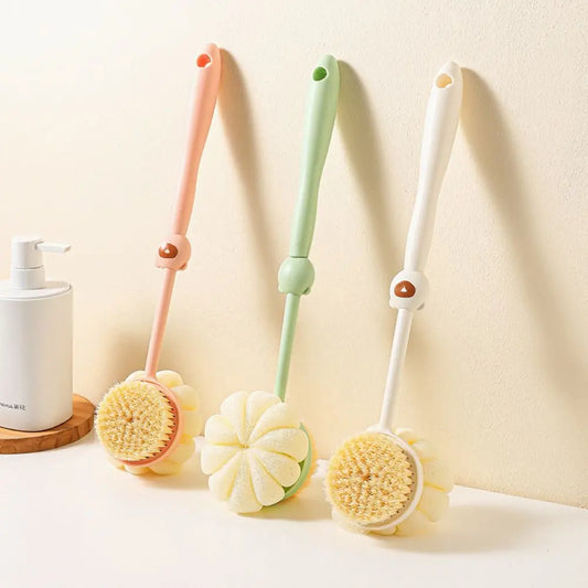 3pcs High-Quality Sunflower Shape Bath Back Scrubber Brush Multi-Pack - Long Anti-Slip Grip, Dual-Sided Sponge Loofah, Whole Body Exfoliating Shower Massage Tool, Blackhead Removal, Adult Bathing Accessory, Father's Day Gift toolupgrade