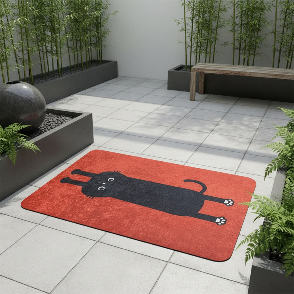 1pc Red Background Black Cat Pattern Door Mat - Fun Pet Style Mat, Non-Slip, Machine Washable Large Mat, Suitable for Indoor And Outdoor Use, Plush Area Rug - Perfect for Outdoor Entrance, Kitchen, Living Room, Bedroom, Hallway, Bathroom