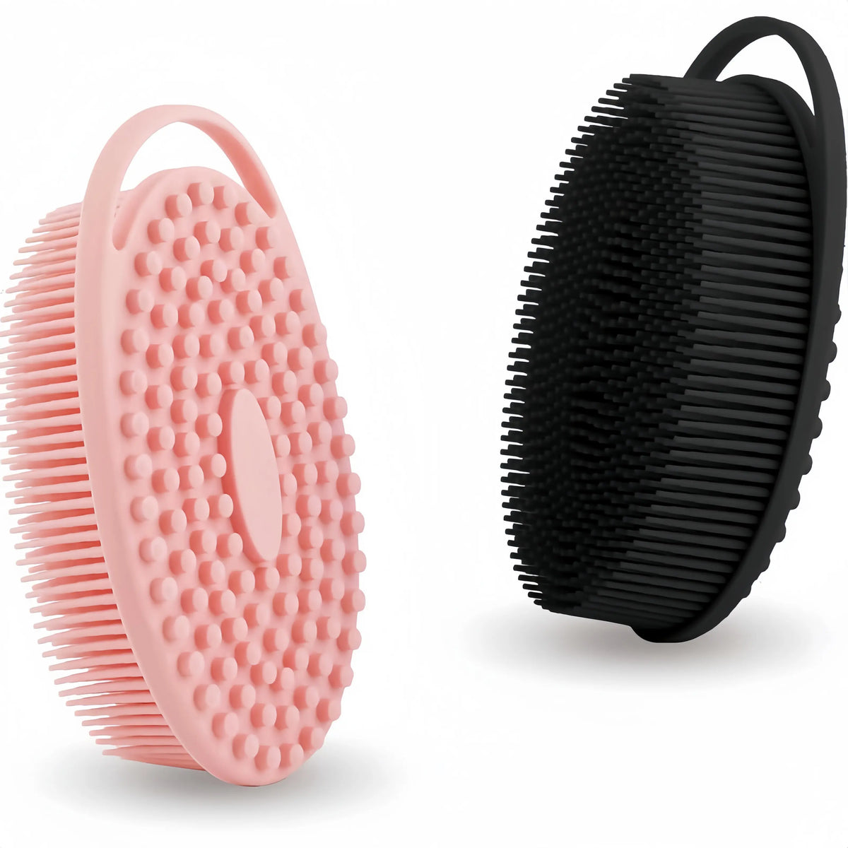 100% Silicone Body Scrubber - 2-in-1 Loofah Brush with Built-in Scrub Pad, Sensitive Safe Bath & Shampoo Brush for Exfoliating Cleaning, Lathers Well (Suitable for Sensitive Skin)