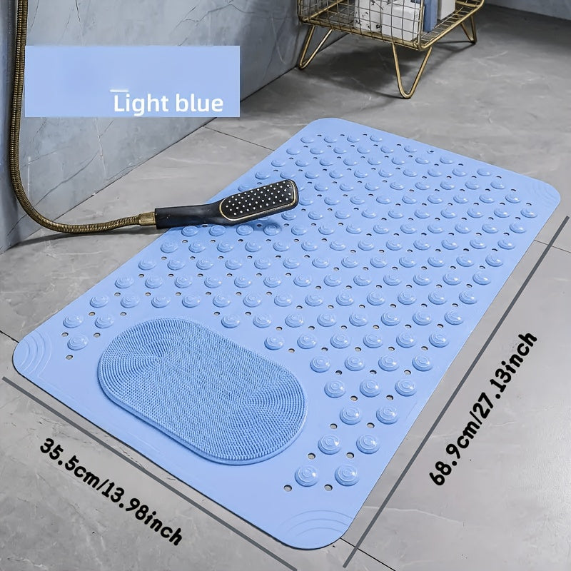 Non-Slip PVC Bath Mat with Massage Nodes - Turquoise Blue & White Polka Dot Shower Mat, 0.35" Thick Soft, -Skid Bathroom for,, Handwashable Durable Mat for Bathtub Safety Accessories