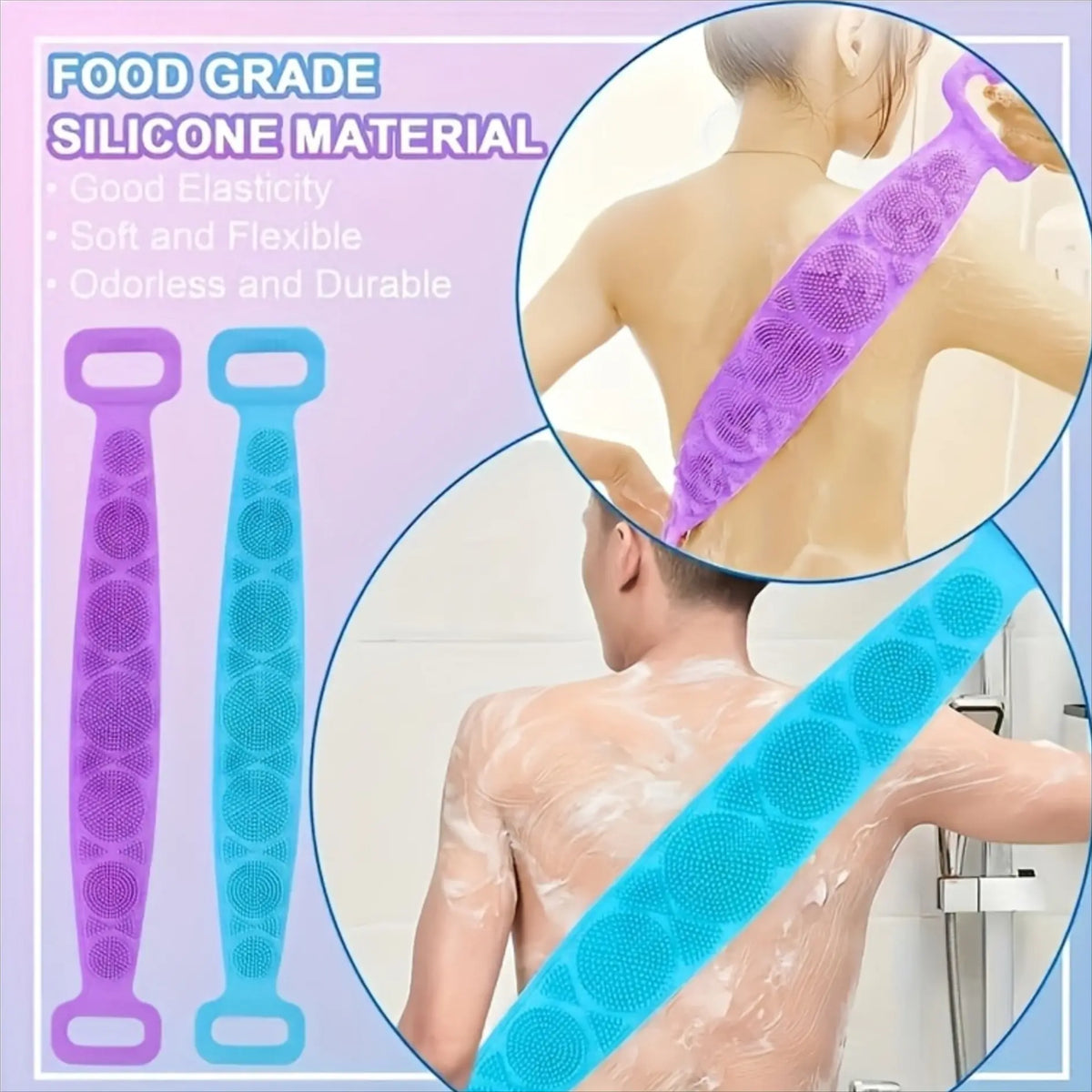 1/2PCS Body Exfoliating Bath Set, Silicone Body Scrubber, Back Scrubber Strap, Bath Sponge & Massage Brush, Double-Sided Deep Cleansing Shower Accessories for Men & Women, Skin Exfoliation & Body Care