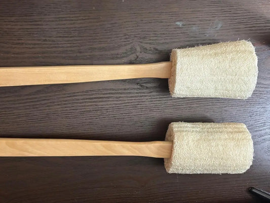 set of 3 - Natural Loofah Body Scrubber with Wooden Handle – Exfoliating Bath & Back Scrub Brush