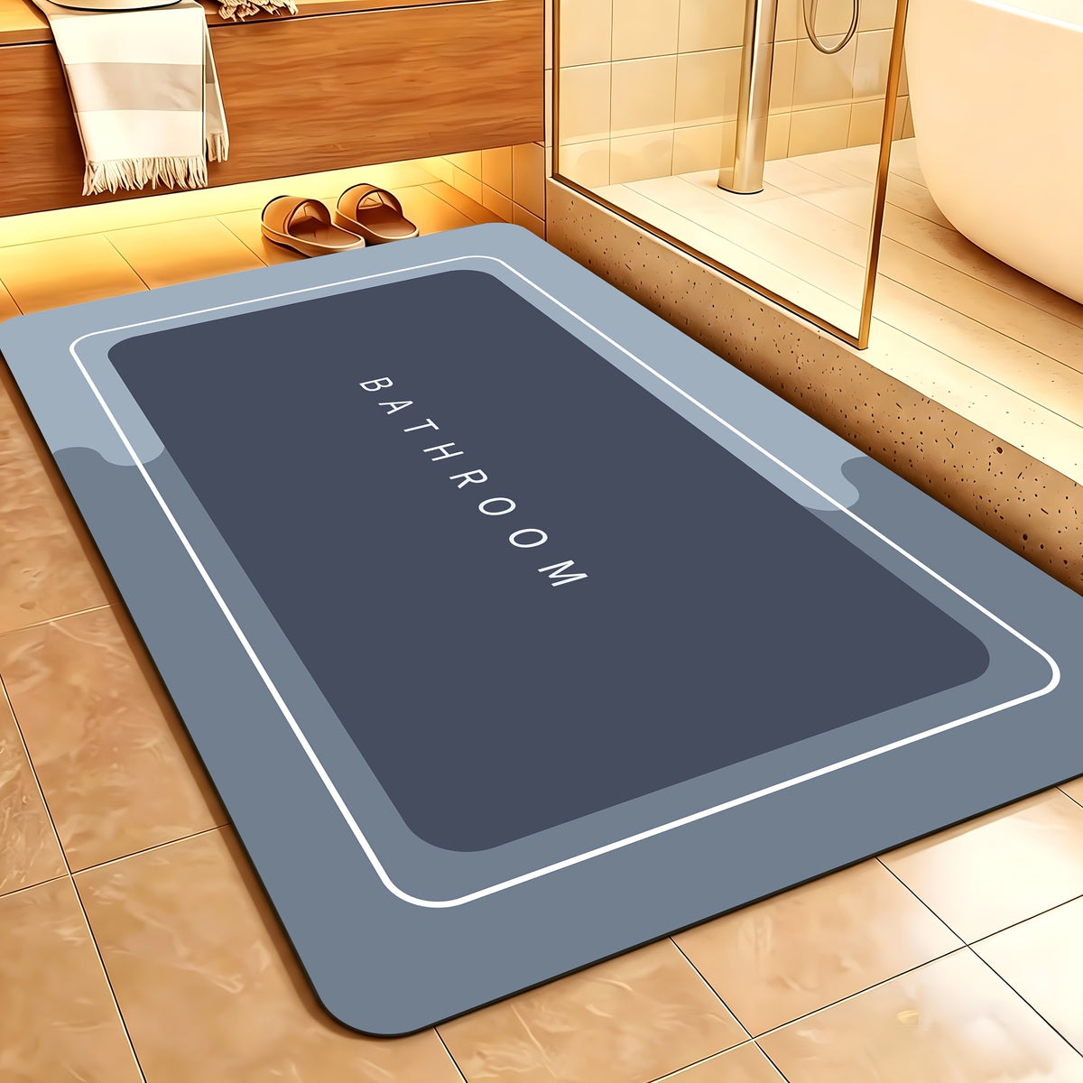 1pc Quick-Dry Bathroom Mat Bath Rug Non-Slip Absorbent Diatom Mud Floor Rug with Geometric Design for Shower And Entryway Bathroom Mat Suitable for Family Living Room Kitchen Bedroom Farmhouse Christmas Thanksgiving Halloween