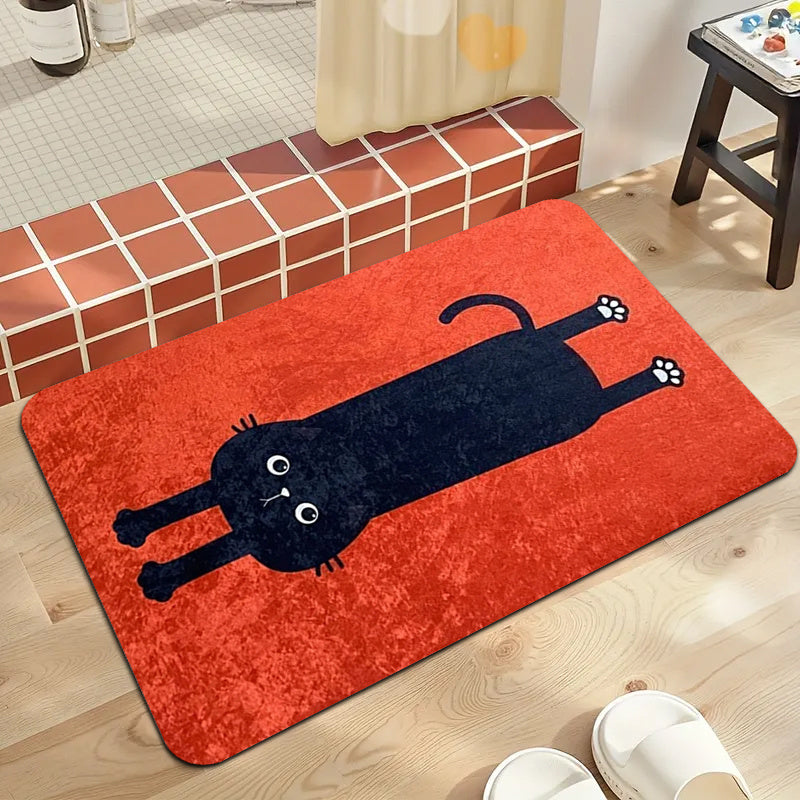 1pc Red Background Black Cat Pattern Door Mat - Fun Pet Style Mat, Non-Slip, Machine Washable Large Mat, Suitable for Indoor And Outdoor Use, Plush Area Rug - Perfect for Outdoor Entrance, Kitchen, Living Room, Bedroom, Hallway, Bathroom