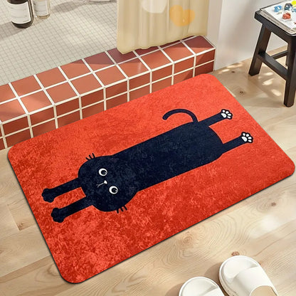 1pc Red Background Black Cat Pattern Door Mat - Fun Pet Style Mat, Non-Slip, Machine Washable Large Mat, Suitable for Indoor And Outdoor Use, Plush Area Rug - Perfect for Outdoor Entrance, Kitchen, Living Room, Bedroom, Hallway, Bathroom
