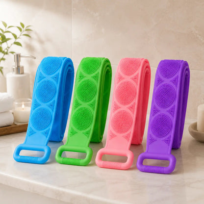 1-Piece Lightweight Silicone Bath Brush - Double-Sided Back Scrubbing Tool with Mesh Sponge, Long Body Cleaning Brush Strap, Soft Bristles & Handles for Gentle Exfoliation (Indoor Recreation Self-Care Accessory),back to school,back to school haul,sohochic