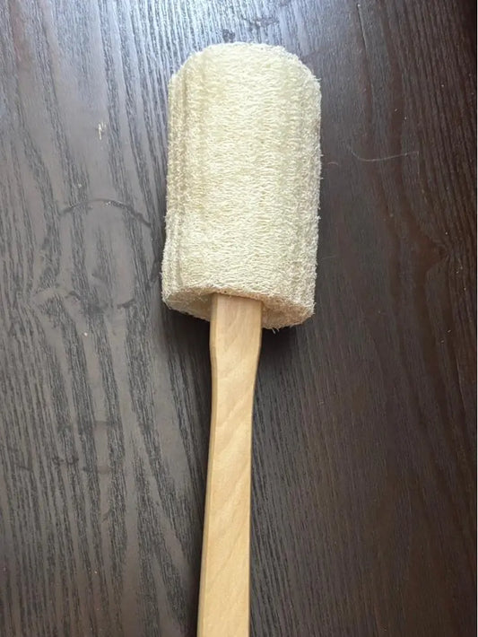 set of 3 - Natural Loofah Body Scrubber with Wooden Handle – Exfoliating Bath & Back Scrub Brush