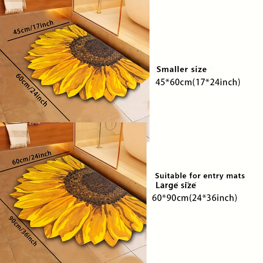 Sunflower Floral Super Absorbent Non-Slip Bathroom Mat - Super Absorbent Quick Drying Soft Shower Mat, Soft And Decorative, Easy to Clean, Great for Tubs And Showers, Home Decor Foot Mats, Bathroom Mats | Rubber Backed Mats