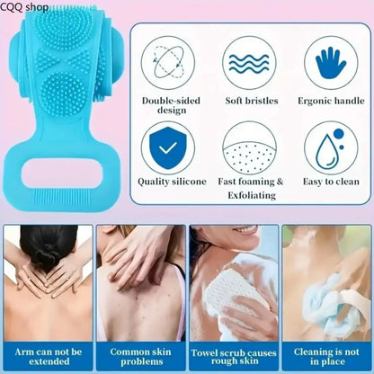 1-2 PCS Silicone Body Exfoliating Bath Set, Back Scrubber Strap with Bath Sponge Massage Brush, Double-Sides Deep Cleanse Shower Accessory for Skin Care,sohochic