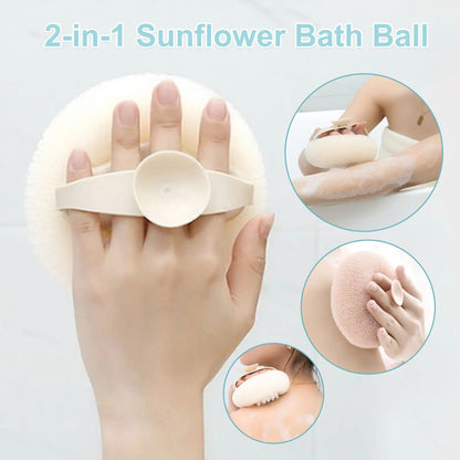 Sunflower Bath Ball 2 Counts, 2-in-1 Sunflower Suction Cup Bath Ball, Super Soft Exfoliating Bath Sponge Body Brush, Shower Loofah Sponge