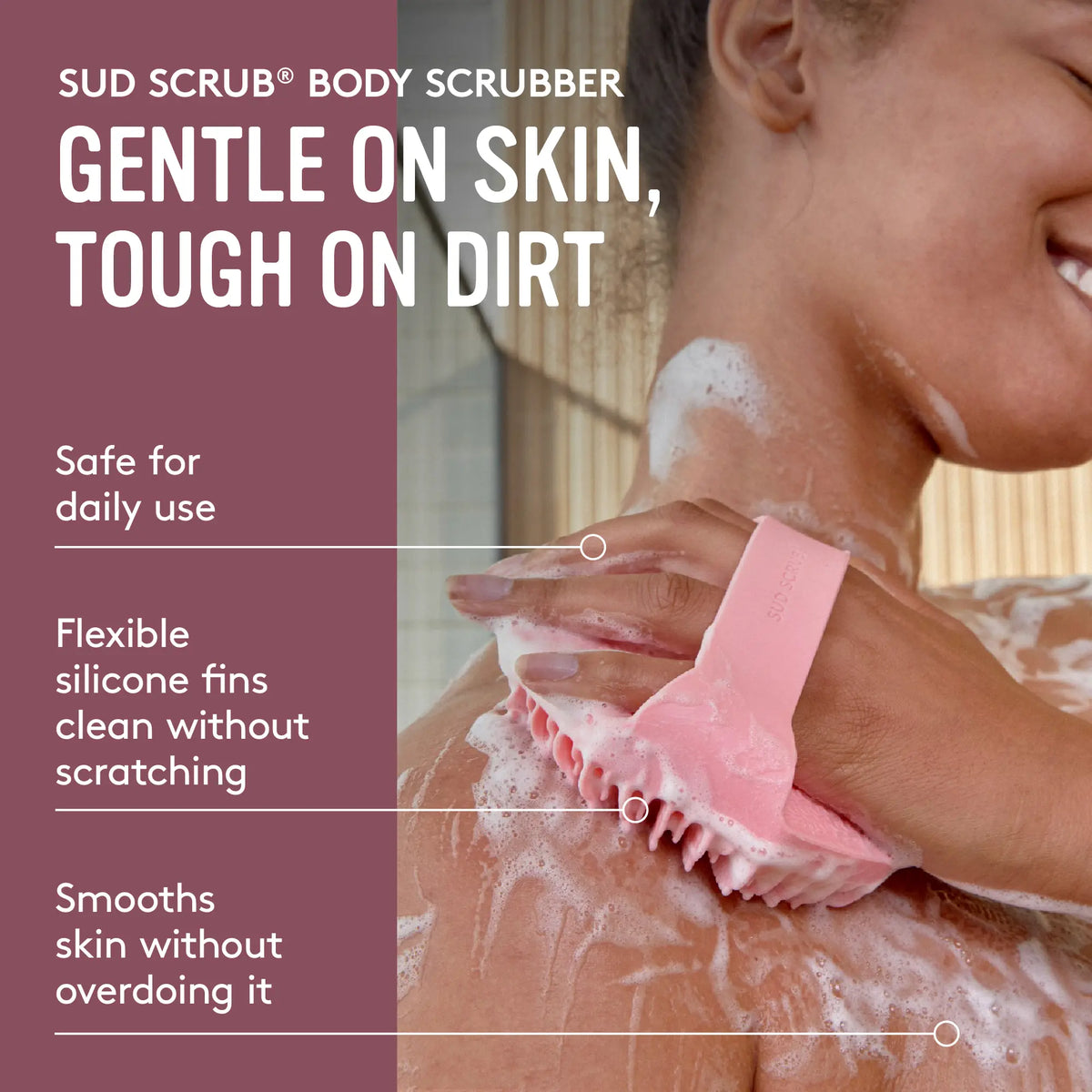 Sud Scrub Body Scrubber – Antimicrobial Silicone Shower Brush for Sensitive Skin & Body Breakouts | Exfoliating Body Cleanser for Dead Skin Removal, Deep Clean, Oily Skin, Smooth Skin, Shower Tool for Men & Women