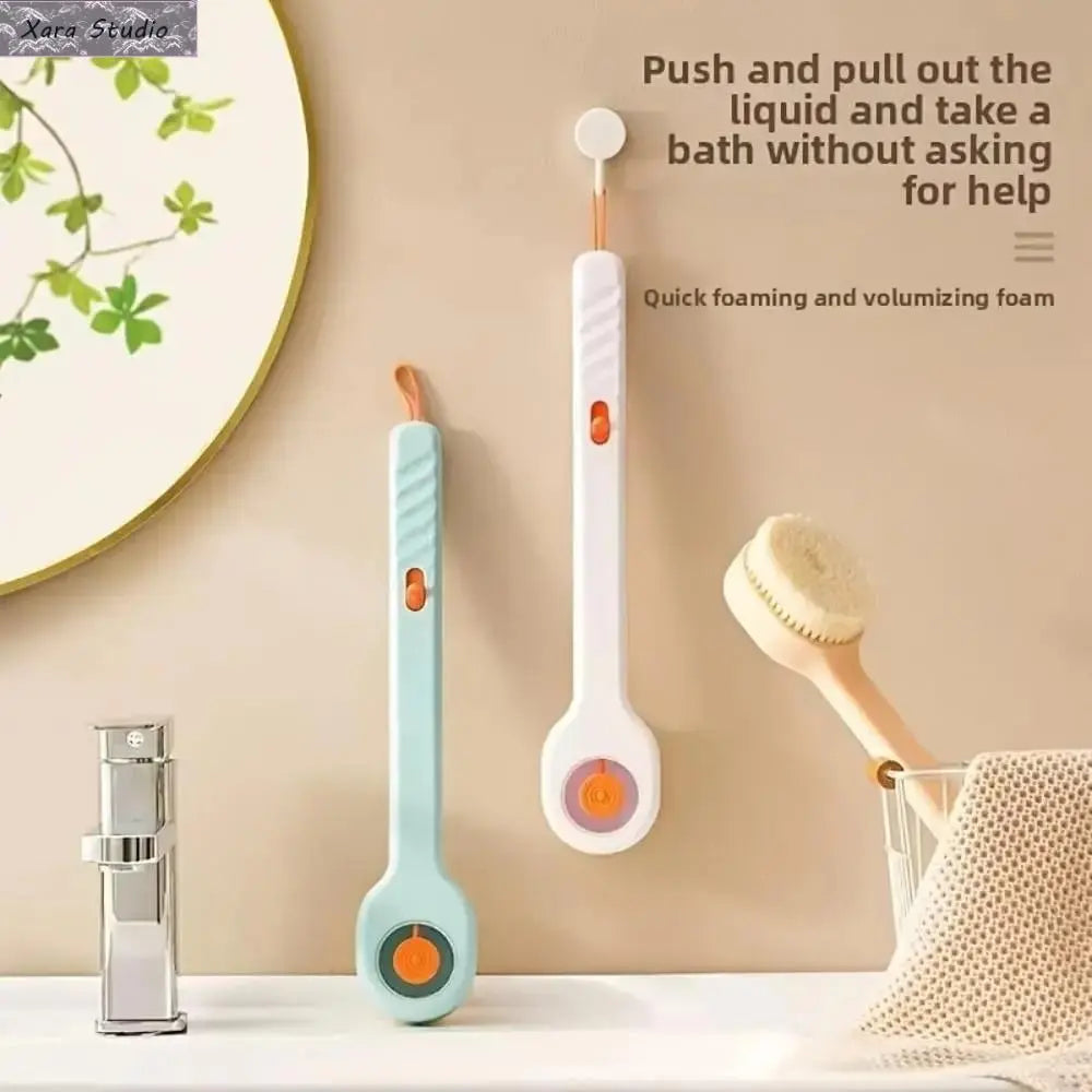 2-in-1 Plastic Body Care Tool Shower Brush - Long Handle Soft Bristle, Easy-to-Fill Press Button Soap Dispenser, Body Skin Scrubber for Back Massage, Relaxing Exfoliation Deep Clean, Reduces Mess Home Spa Gift for Men, All Skin Types,sohochic