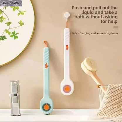 2-in-1 Plastic Body Care Tool Shower Brush - Long Handle Soft Bristle, Easy-to-Fill Press Button Soap Dispenser, Body Skin Scrubber for Back Massage, Relaxing Exfoliation Deep Clean, Reduces Mess Home Spa Gift for Men, All Skin Types,sohochic