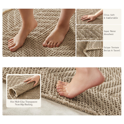 Upgraded Waffle Bath Mat - Super Absorbent, Non-Slip, Machine Washable Bathroom Rugs with Quick Dry & Ultra Soft Design, Boho Farmhouse Decor, Rubber Backed for Safety, Bath Rug for Bathroom Rug, Kitchen Room, Bedroom, Laundryroom