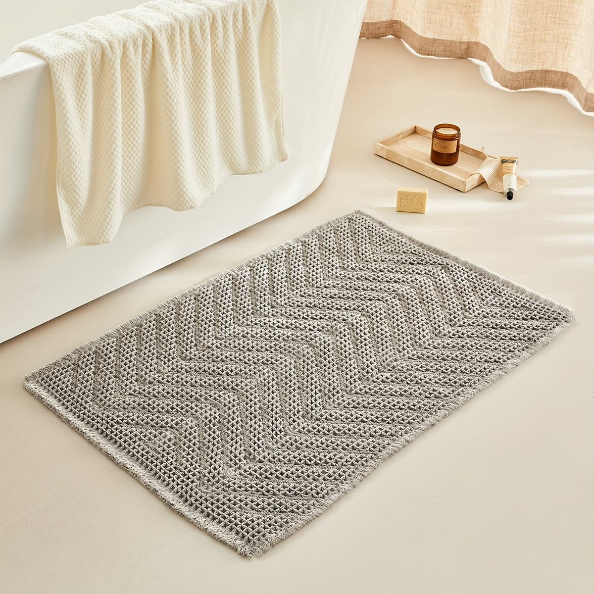 Upgraded Waffle Bath Mat - Super Absorbent, Non-Slip, Machine Washable Bathroom Rugs with Quick Dry & Ultra Soft Design, Boho Farmhouse Decor, Rubber Backed for Safety, Bath Rug for Bathroom Rug, Kitchen Room, Bedroom, Laundryroom