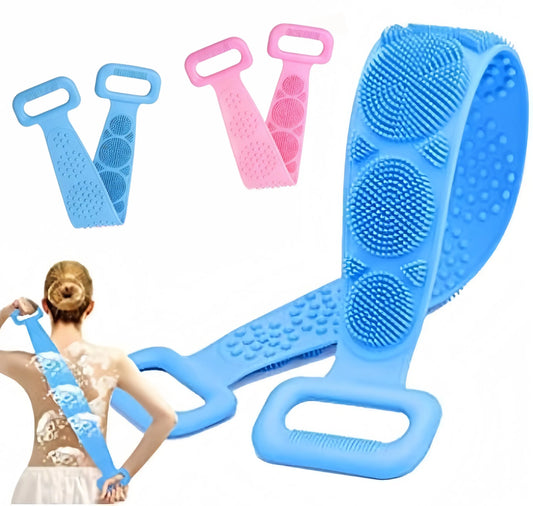 Silicone Exfoliating Body Scrubber & Back Brush - Long Double-Sided Shower Bath Tool with Non-Slip Grip, Ergonomic Handle, Soft Bristles for Deep Cleansing, Massage, Selfcare, Bathroom Supplies