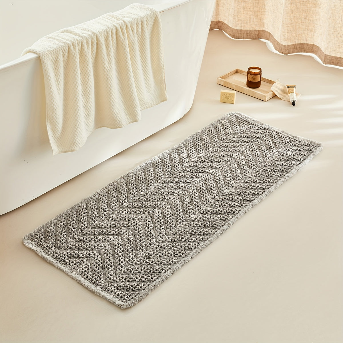Upgraded Waffle Bath Mat - Super Absorbent, Non-Slip, Machine Washable Bathroom Rugs with Quick Dry & Ultra Soft Design, Boho Farmhouse Decor, Rubber Backed for Safety, Bath Rug for Bathroom Rug, Kitchen Room, Bedroom, Laundryroom