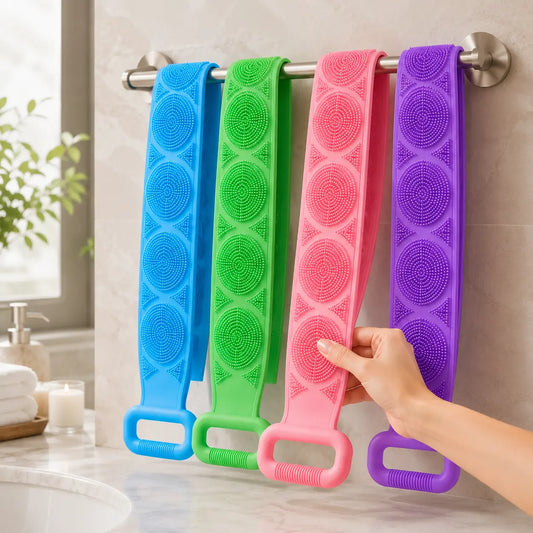 1-Piece Lightweight Silicone Bath Brush - Double-Sided Back Scrubbing Tool with Mesh Sponge, Long Body Cleaning Brush Strap, Soft Bristles & Handles for Gentle Exfoliation (Indoor Recreation Self-Care Accessory),back to school,back to school haul,sohochic