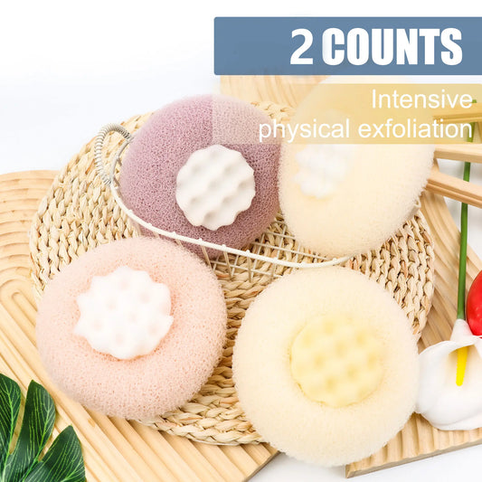 2-Piece Set Personal Round Sunflower Suction Cup Bath Ball, Super Soft Exfoliating Bath Sponge Body Brush Shower Loofah Exfoliating Mitt, Deep Oil Removal, Random Colors,sohochic