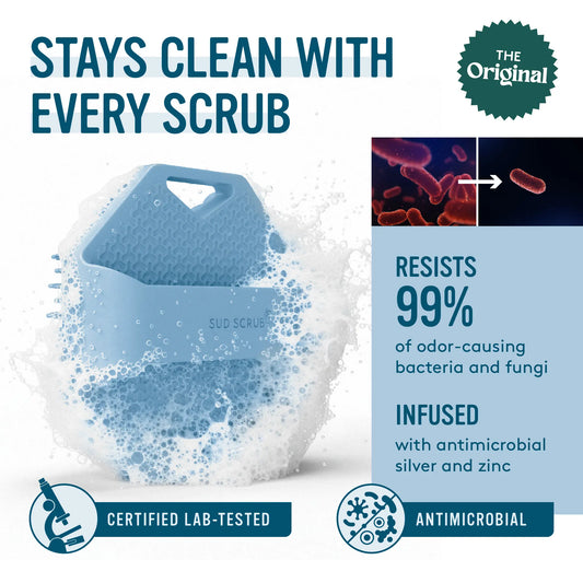 Sud Scrub Body Scrubber – Antimicrobial Silicone Shower Brush for Sensitive Skin & Body Breakouts | Exfoliating Body Cleanser for Dead Skin Removal, Deep Clean, Oily Skin, Smooth Skin, Shower Tool for Men & Women