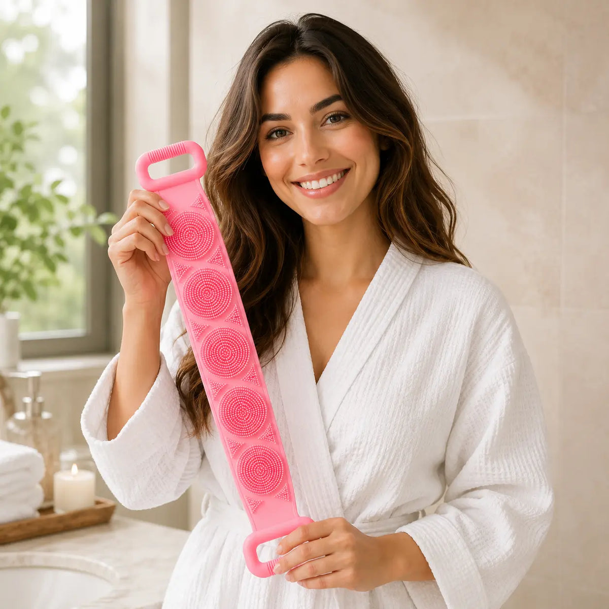 1-Piece Lightweight Silicone Bath Brush - Double-Sided Back Scrubbing Tool with Mesh Sponge, Long Body Cleaning Brush Strap, Soft Bristles & Handles for Gentle Exfoliation (Indoor Recreation Self-Care Accessory),back to school,back to school haul,sohochic