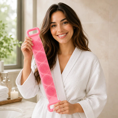 1-Piece Lightweight Silicone Bath Brush - Double-Sided Back Scrubbing Tool with Mesh Sponge, Long Body Cleaning Brush Strap, Soft Bristles & Handles for Gentle Exfoliation (Indoor Recreation Self-Care Accessory),back to school,back to school haul,sohochic