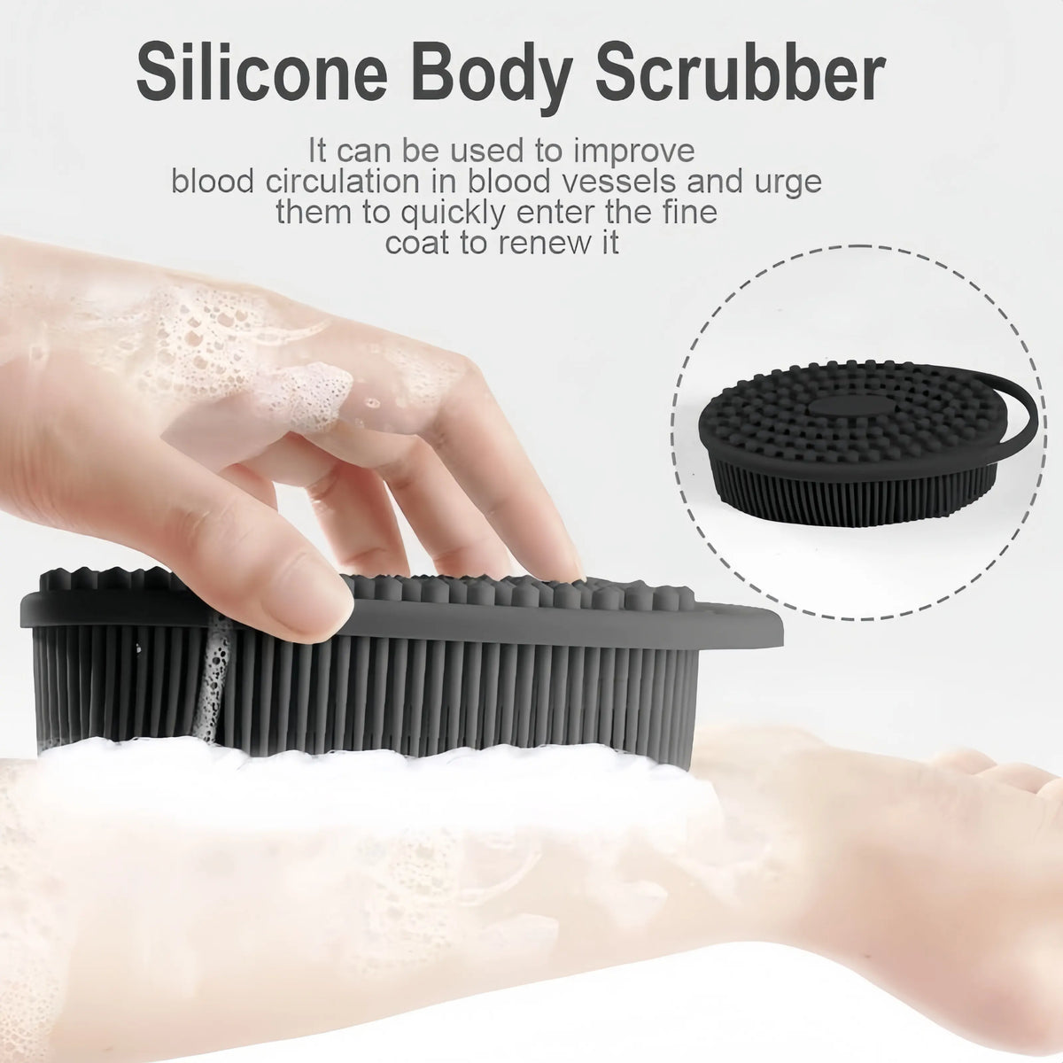 100% Silicone Body Scrubber - 2-in-1 Loofah Brush with Built-in Scrub Pad, Sensitive Safe Bath & Shampoo Brush for Exfoliating Cleaning, Lathers Well (Suitable for Sensitive Skin)